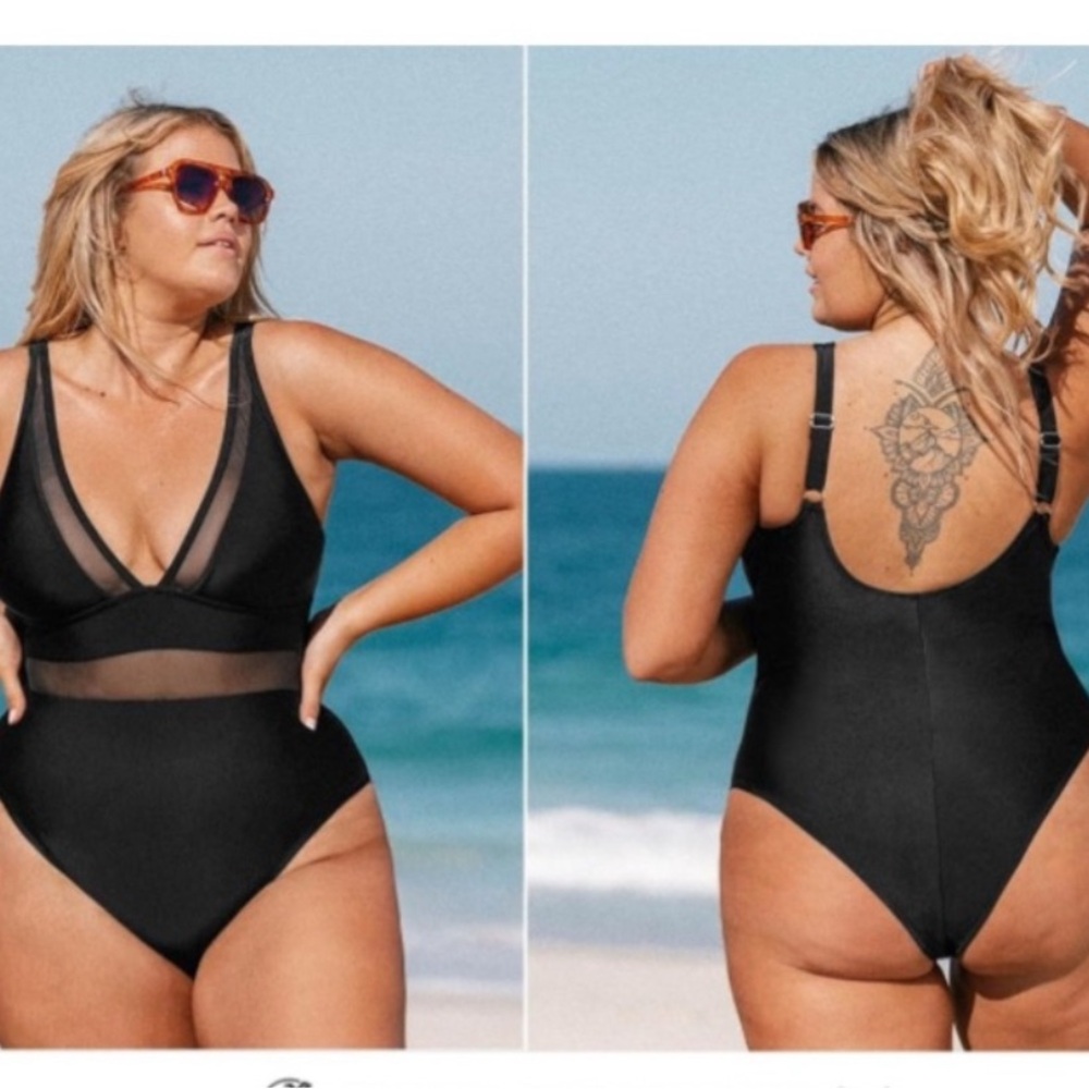 Cupshe Tummy Control Mesh Sheer V Neck Adjustable Wide Straps Cheeky‎ One Piece
